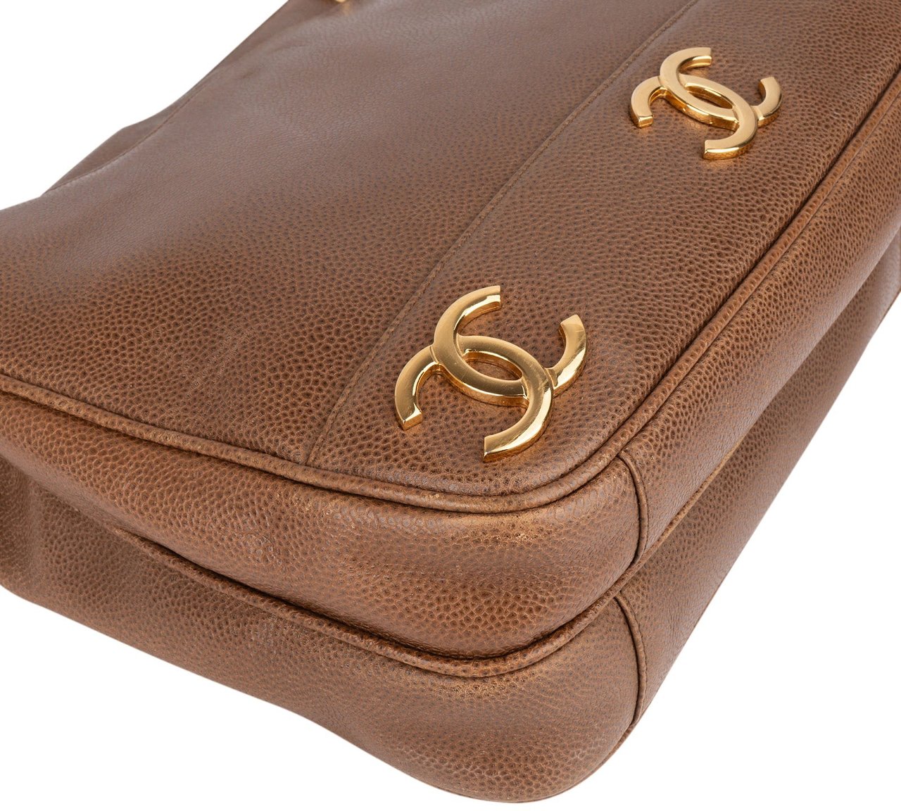 Chanel Caviar Leather Triple CC Tote Shoulder Bag Bruin