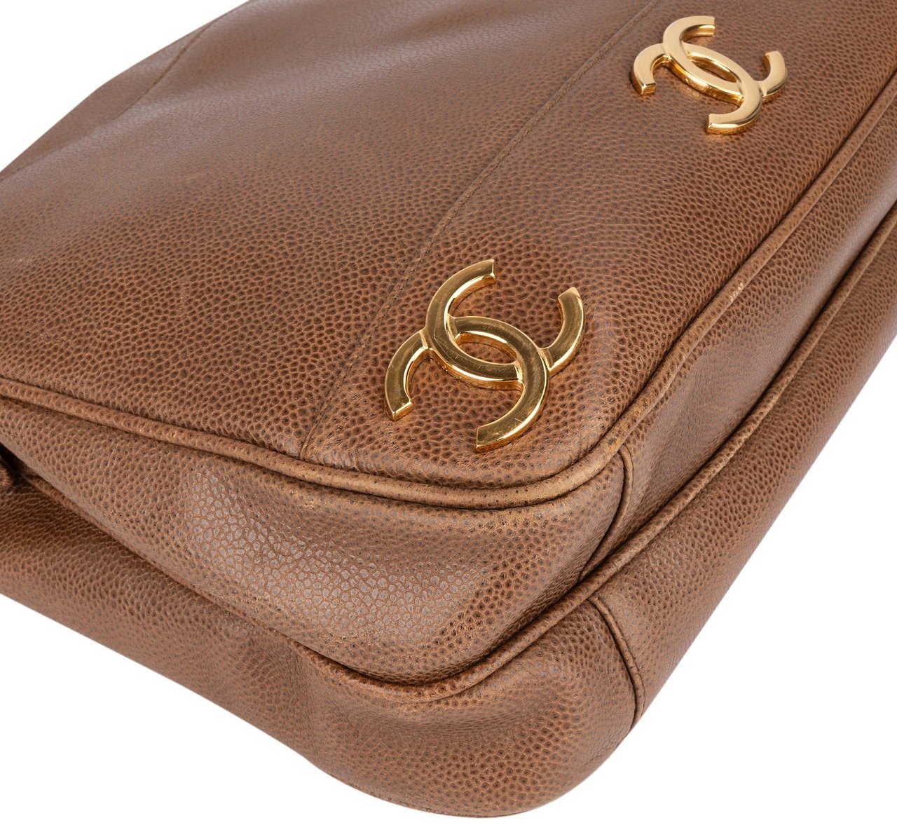 Chanel Caviar Leather Triple CC Tote Shoulder Bag Bruin