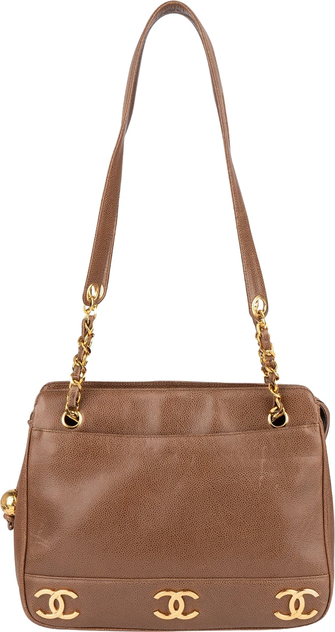 Chanel Caviar Leather Triple CC Tote Shoulder Bag Bruin
