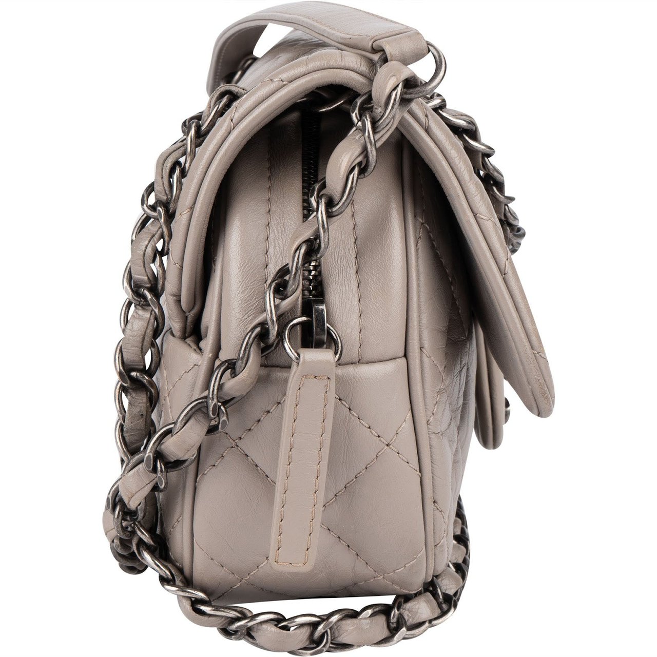 Chanel Chanel Quilted Leather Single Flap Crossbody Bag Donkergrijs