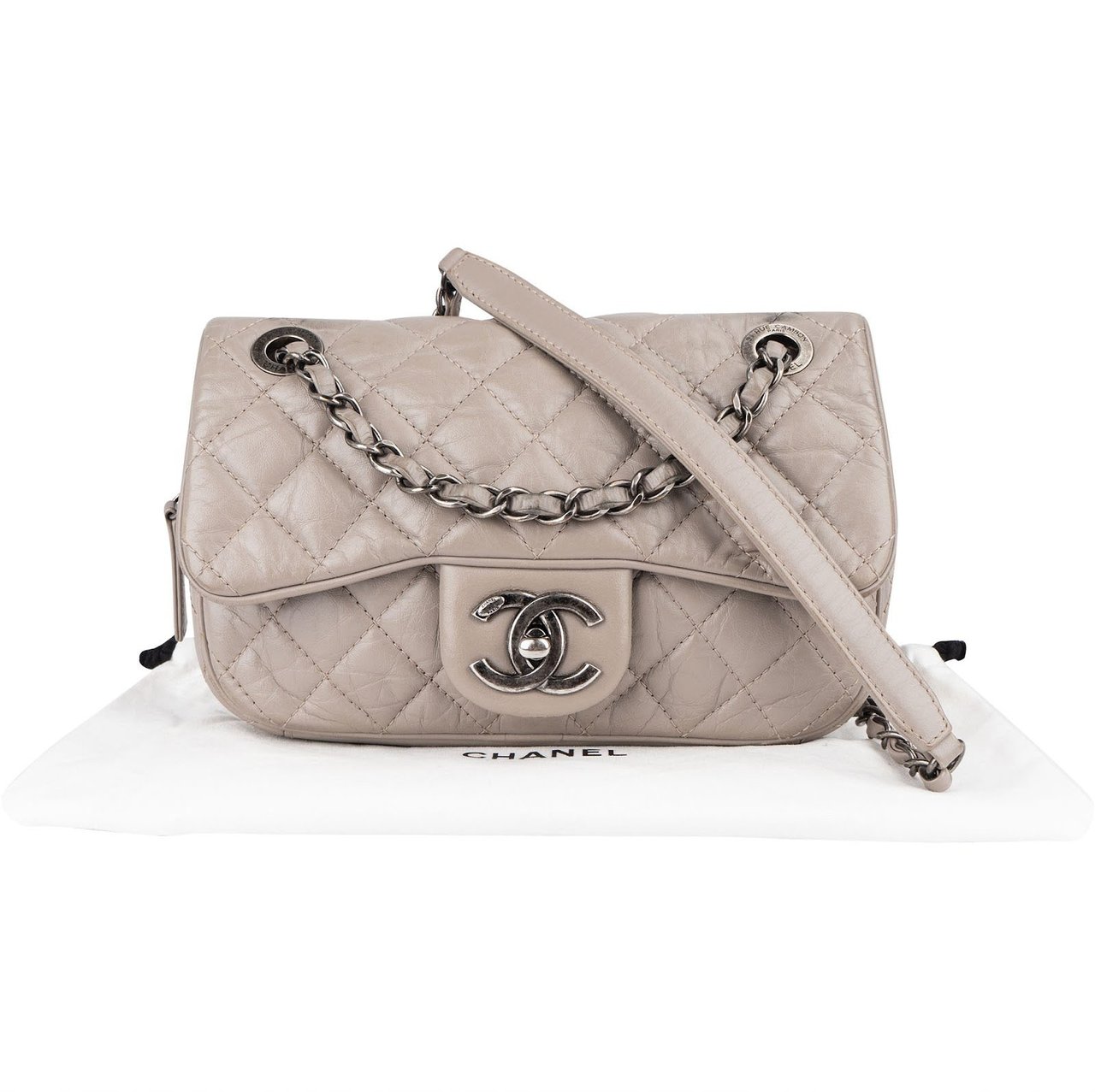 Chanel Chanel Quilted Leather Single Flap Crossbody Bag Donkergrijs