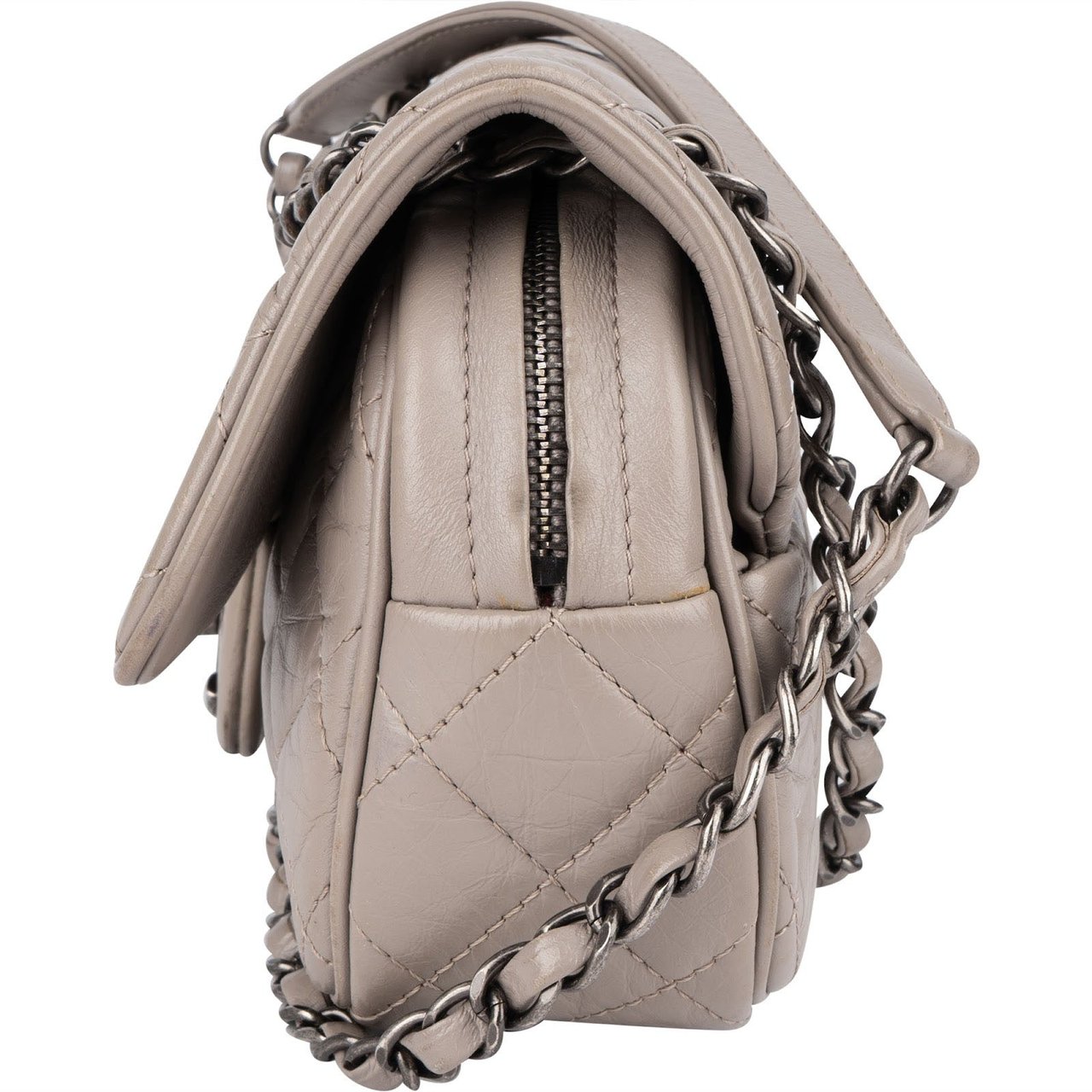 Chanel Chanel Quilted Leather Single Flap Crossbody Bag Donkergrijs