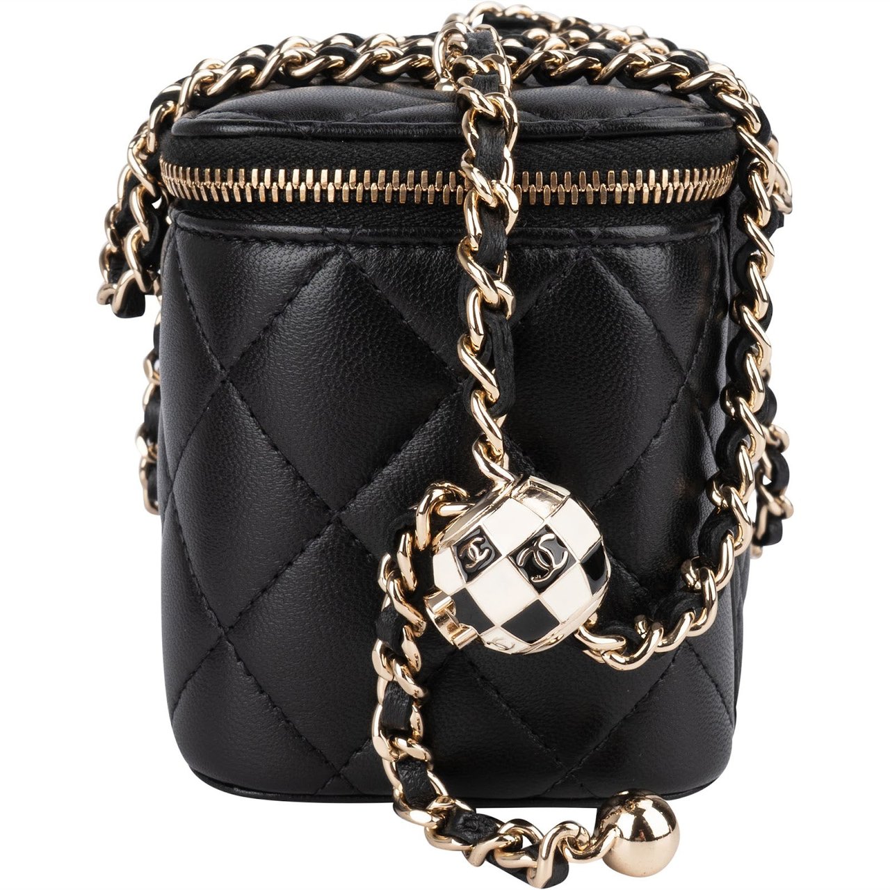 Chanel Chanel Quilted Lambskin Vanity Adjustable Crossbody Bag Zwart