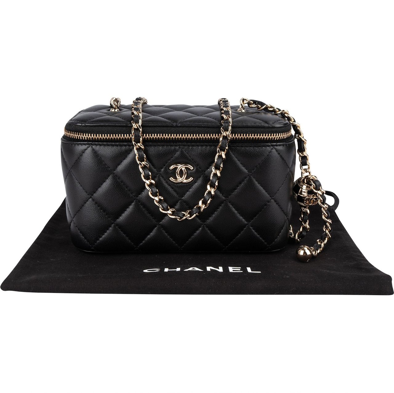 Chanel Chanel Quilted Lambskin Vanity Adjustable Crossbody Bag Zwart