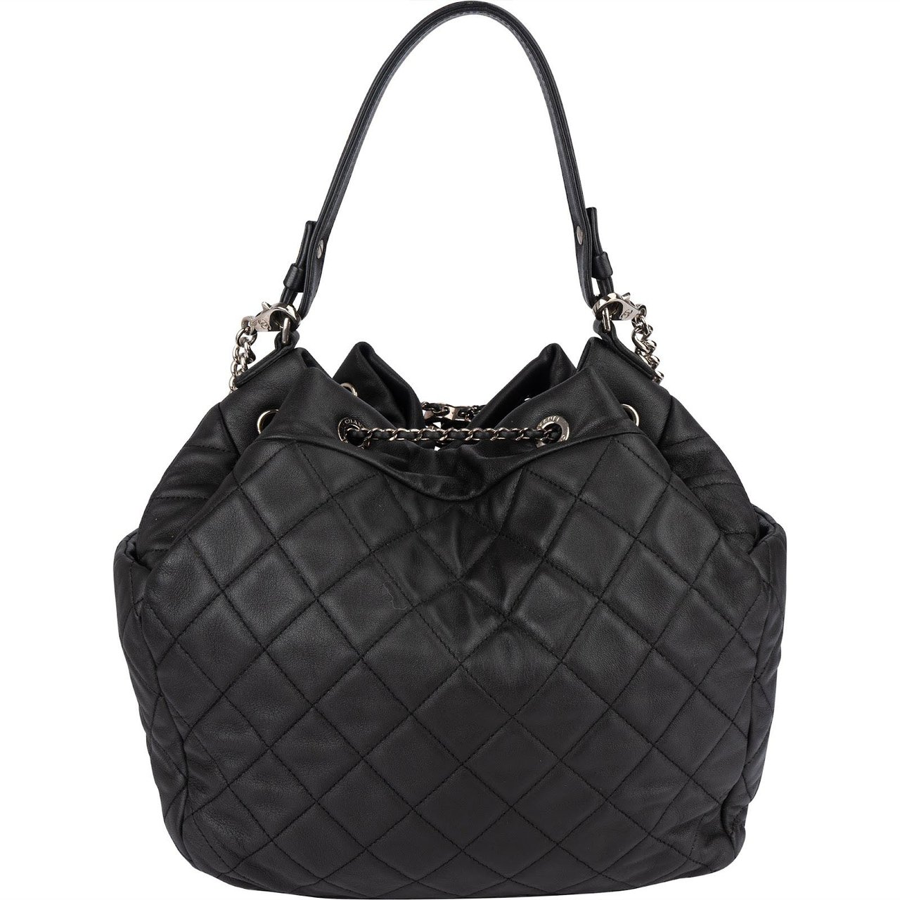 Chanel Chanel Quilted Lambskin Drawstring Bucket Shoulder Bag Zwart