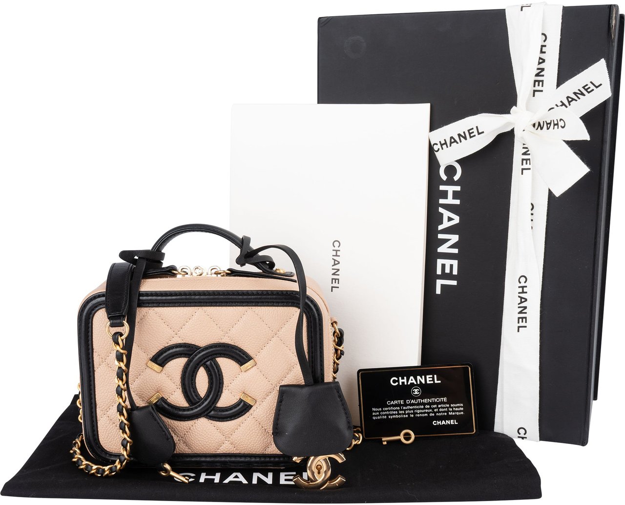 Chanel Chanel Quilted Caviar Leather Small Filigree Crossbody Bag Beige