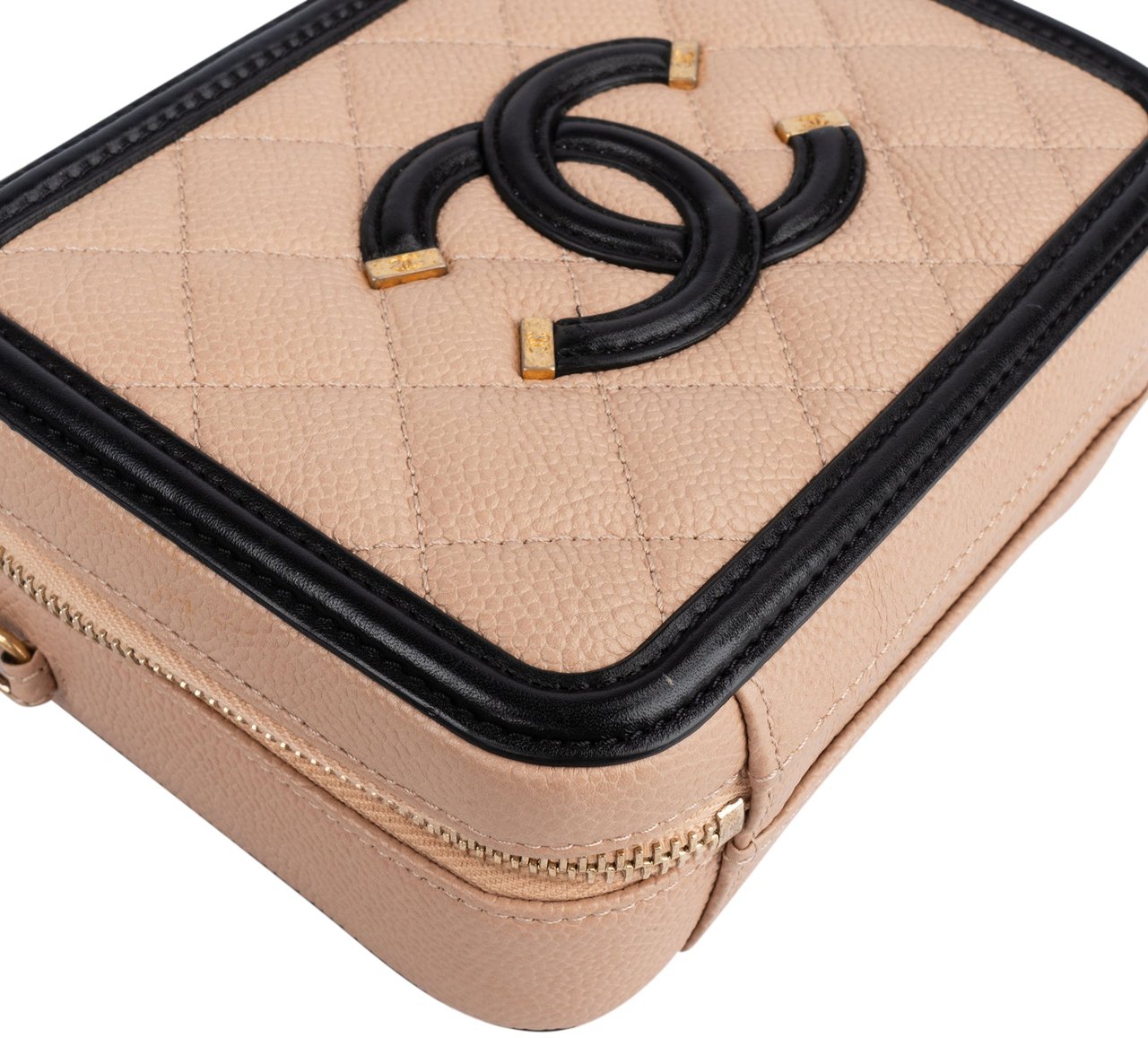 Chanel Chanel Quilted Caviar Leather Small Filigree Crossbody Bag Beige