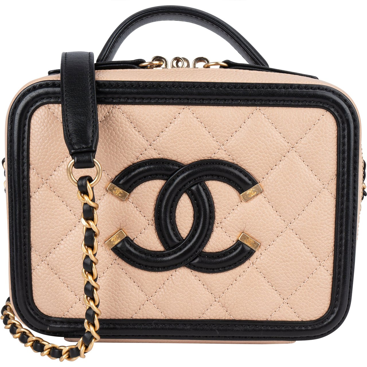 Chanel Chanel Quilted Caviar Leather Small Filigree Crossbody Bag Beige