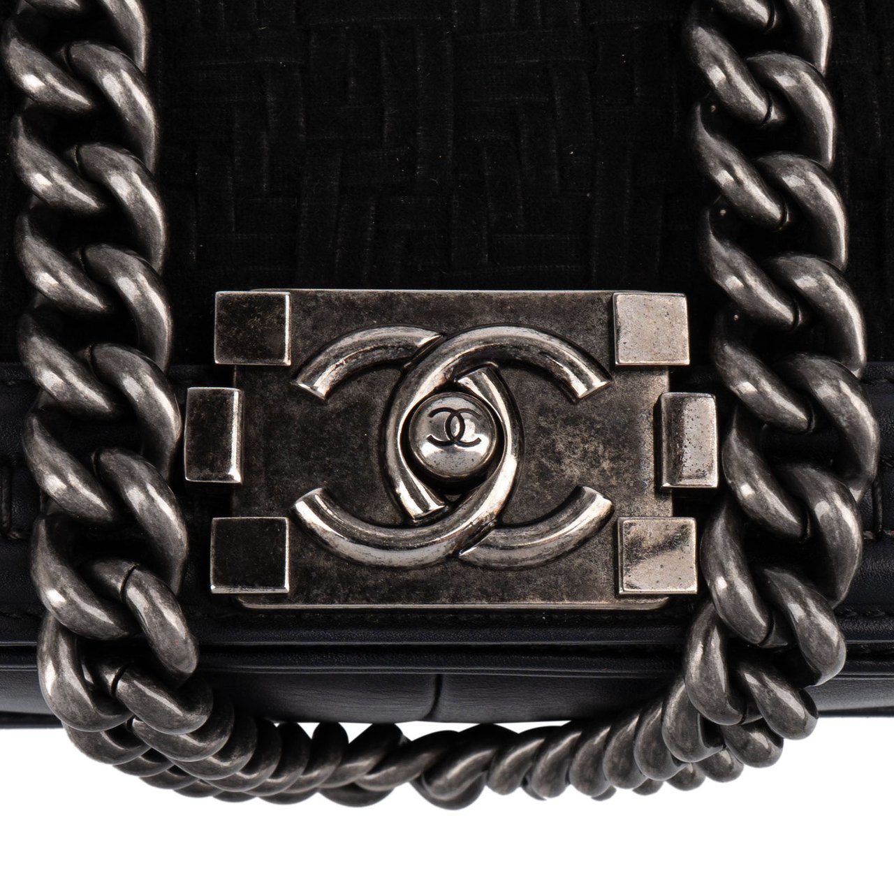 Chanel Chanel Braided Fabric Boy Single Flap Crossbody Bag Zwart