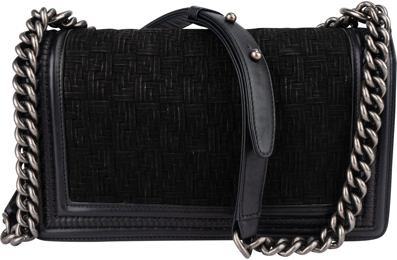Chanel Chanel Braided Fabric Boy Single Flap Crossbody Bag Zwart