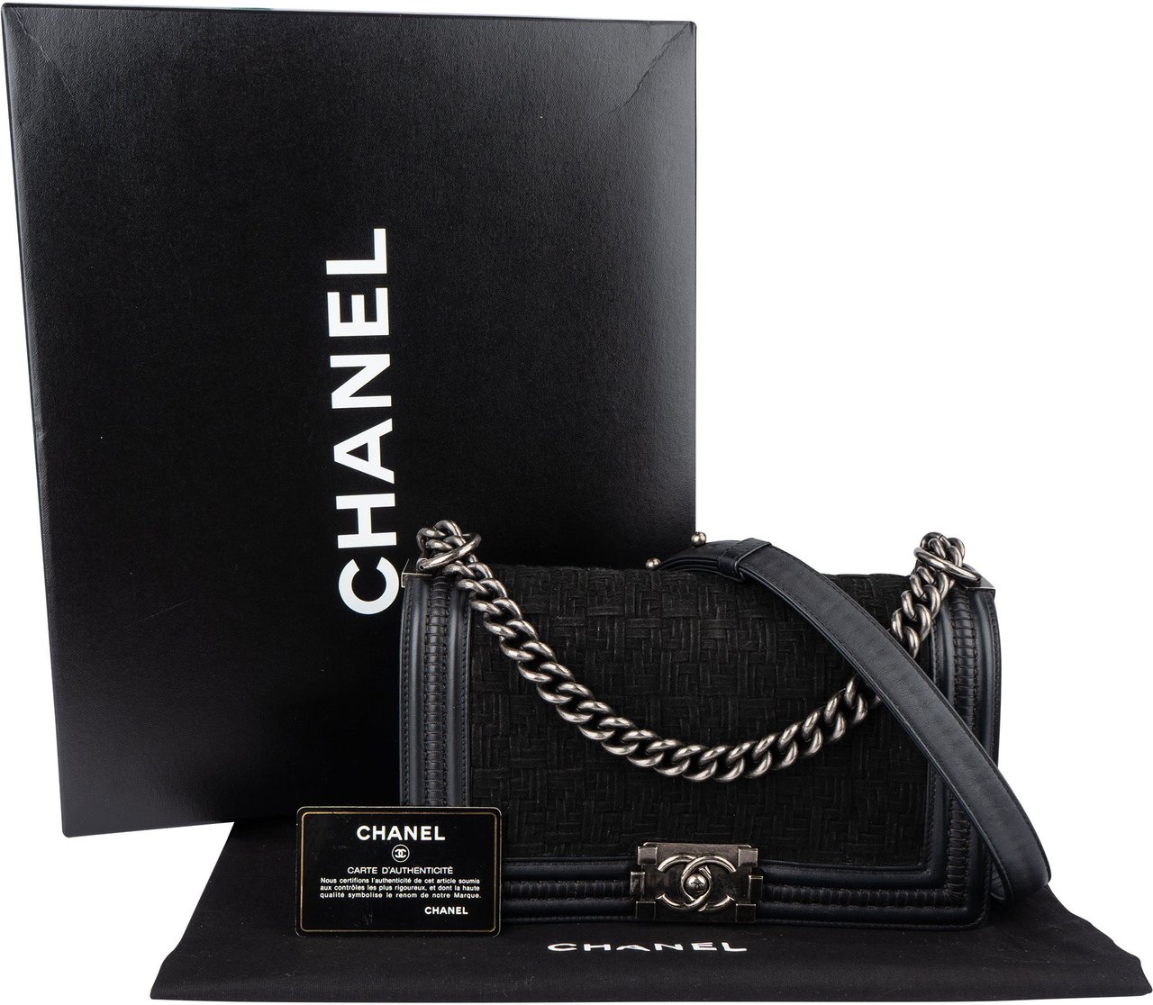 Chanel Chanel Braided Fabric Boy Single Flap Crossbody Bag Zwart