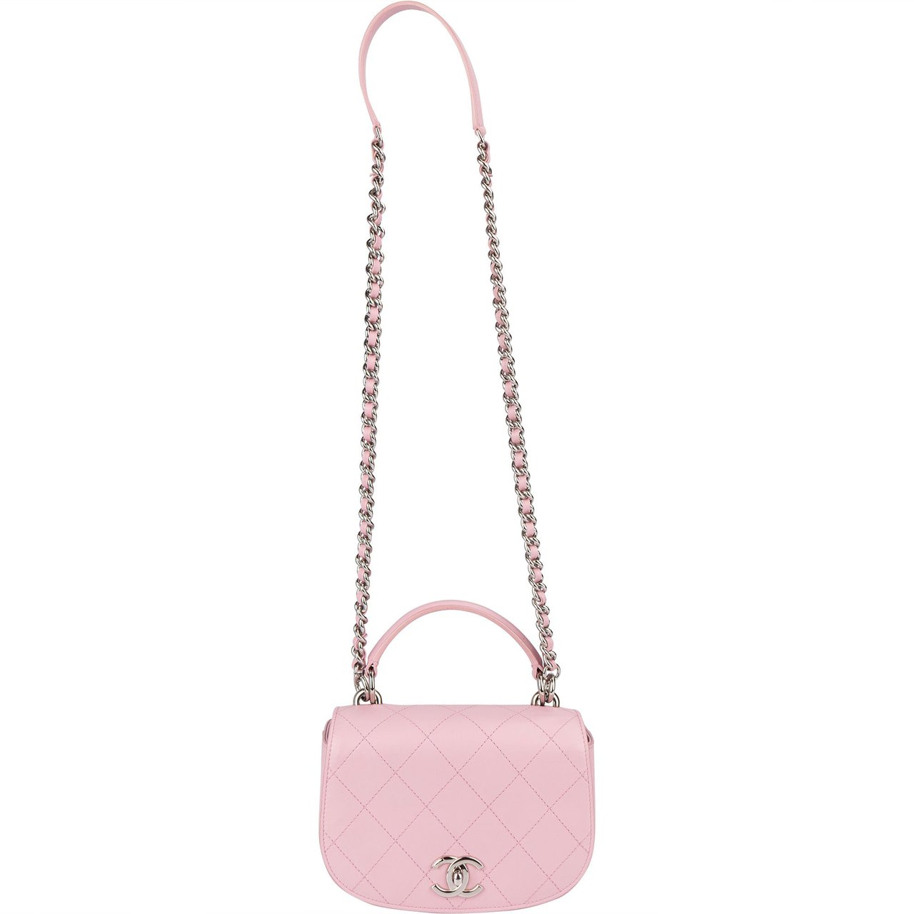 Chanel Chanel Pink Stitching Lambskin Top Handle Single Flap Crossbody Bag Rood