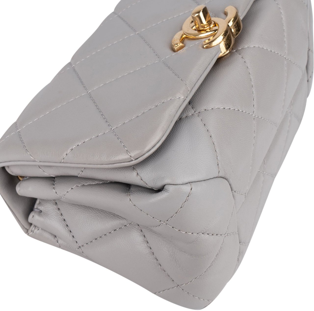 Chanel Chanel Quilted Grey Lambskin Mini Single Flap Crossbody Bag Donkergrijs