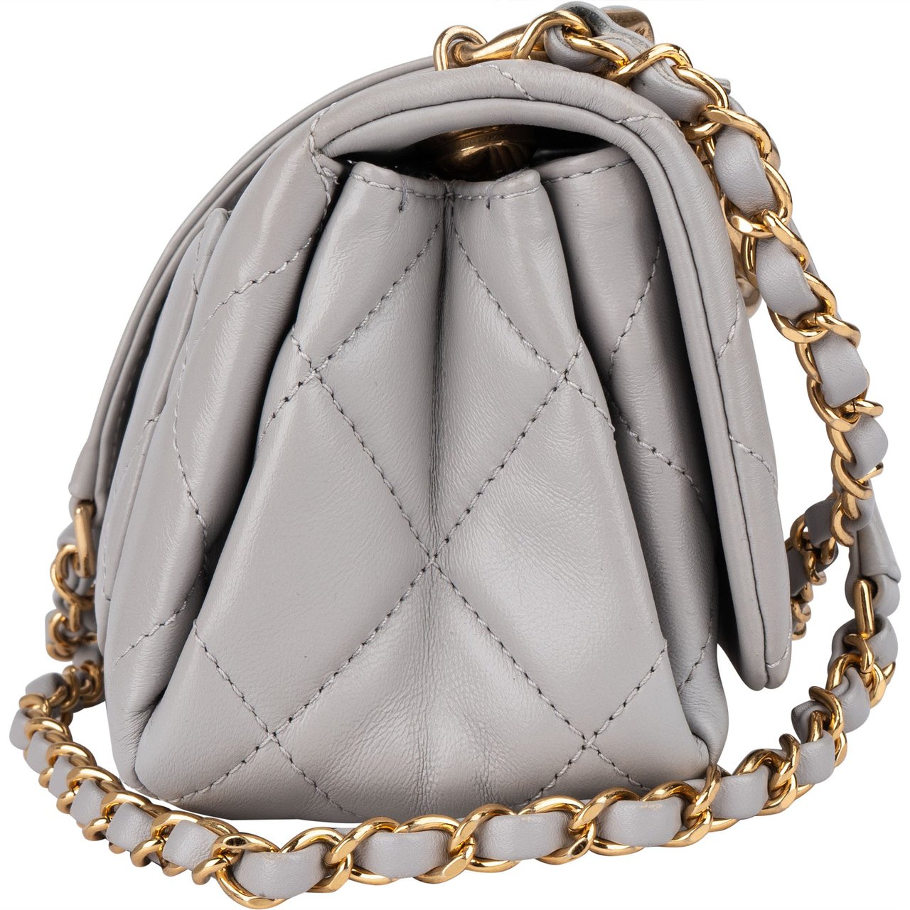 Chanel Chanel Quilted Grey Lambskin Mini Single Flap Crossbody Bag Donkergrijs