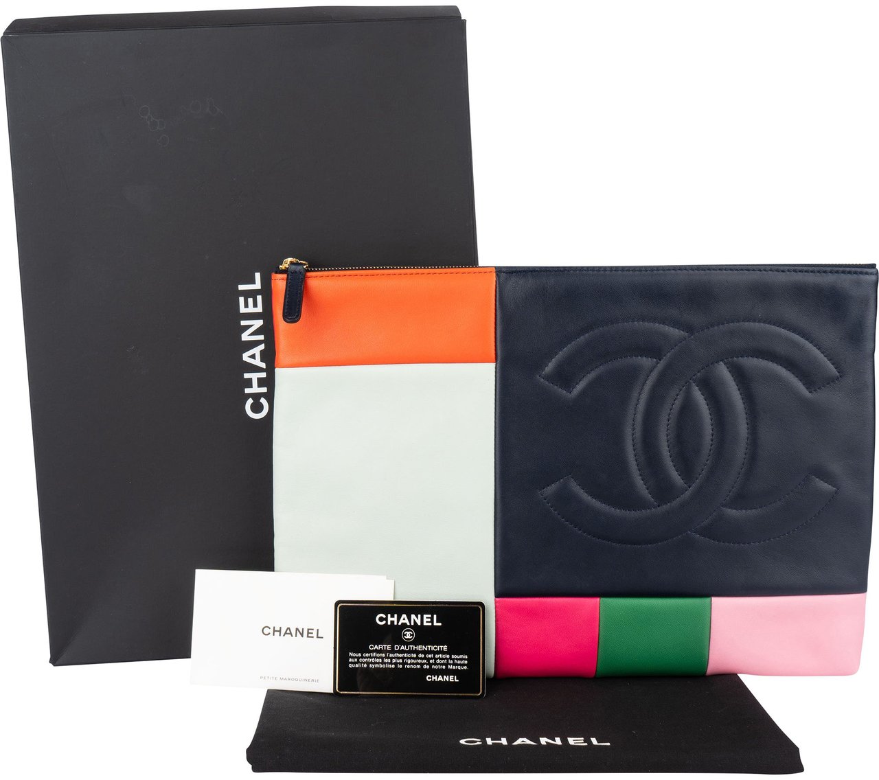 Chanel Chanel Lambskin Patchwork Colorblock Clutch Navy