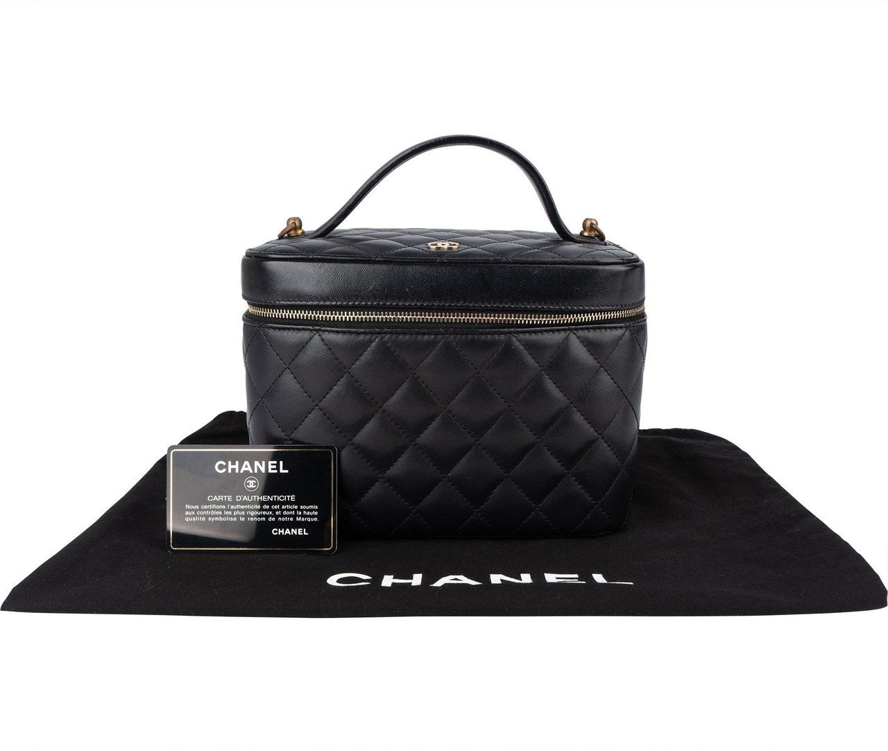 Chanel Chanel Quilted Lambskin Vanity Case Handbag Zwart