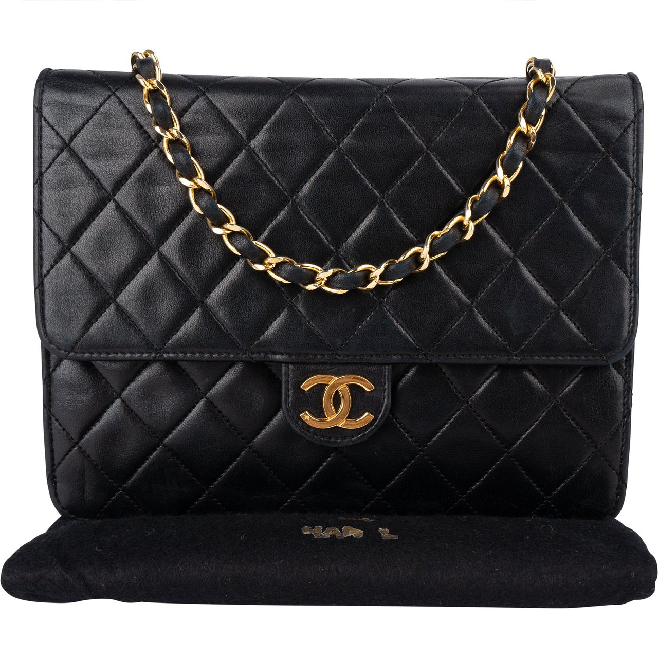 Chanel Chanel Quilted Lambskin 24K Gold Single Flap Shoulder Bag Zwart