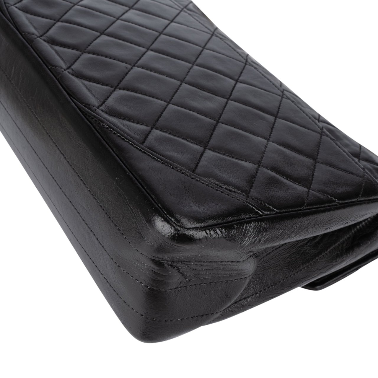 Chanel Chanel Quilted Lambskin 24K Gold Single Flap Shoulder Bag Zwart