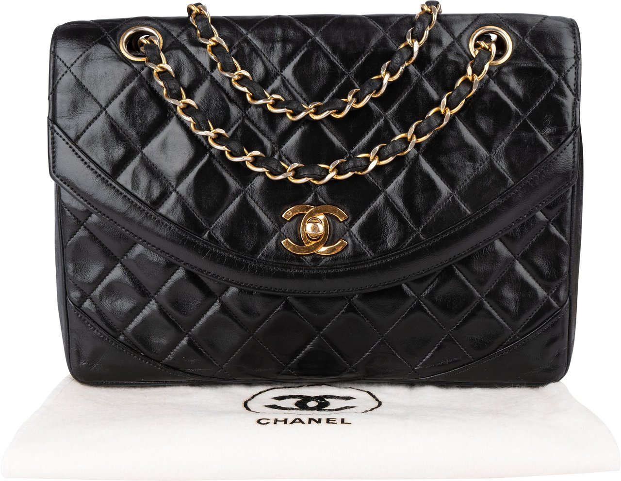 Chanel Chanel Quilted Lambskin 24K Gold Single Flap Shoulder Bag Zwart