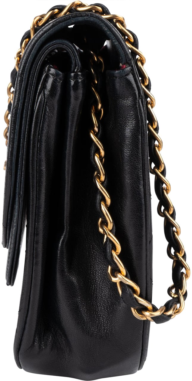 Chanel Chanel Quilted Lambskin 24K Gold Half Moon Double Flap Shoulder Bag Zwart