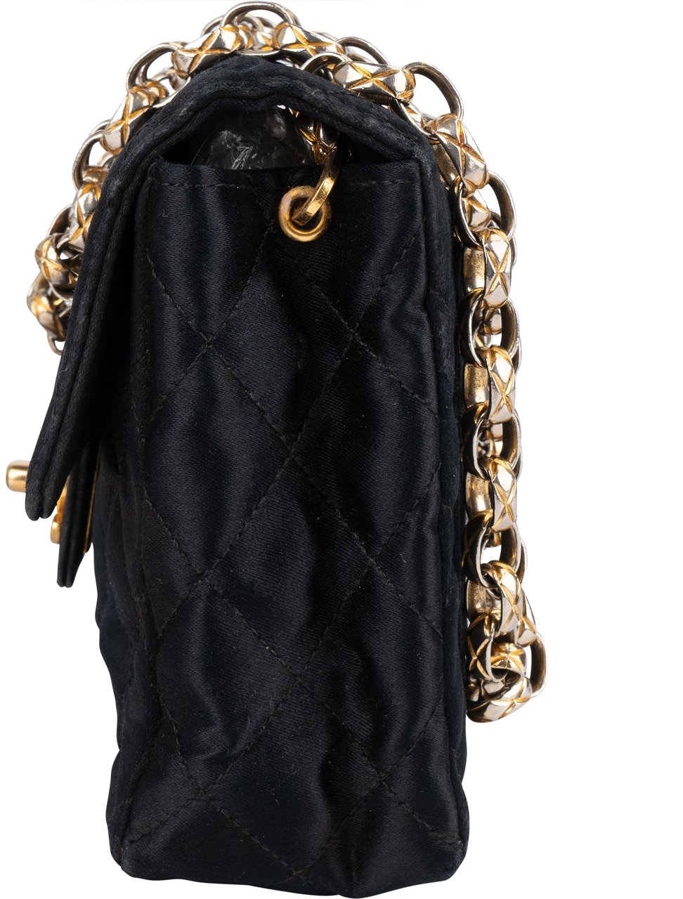 Chanel Chanel Quilted Satin Single Flap Crossbody Bag Zwart