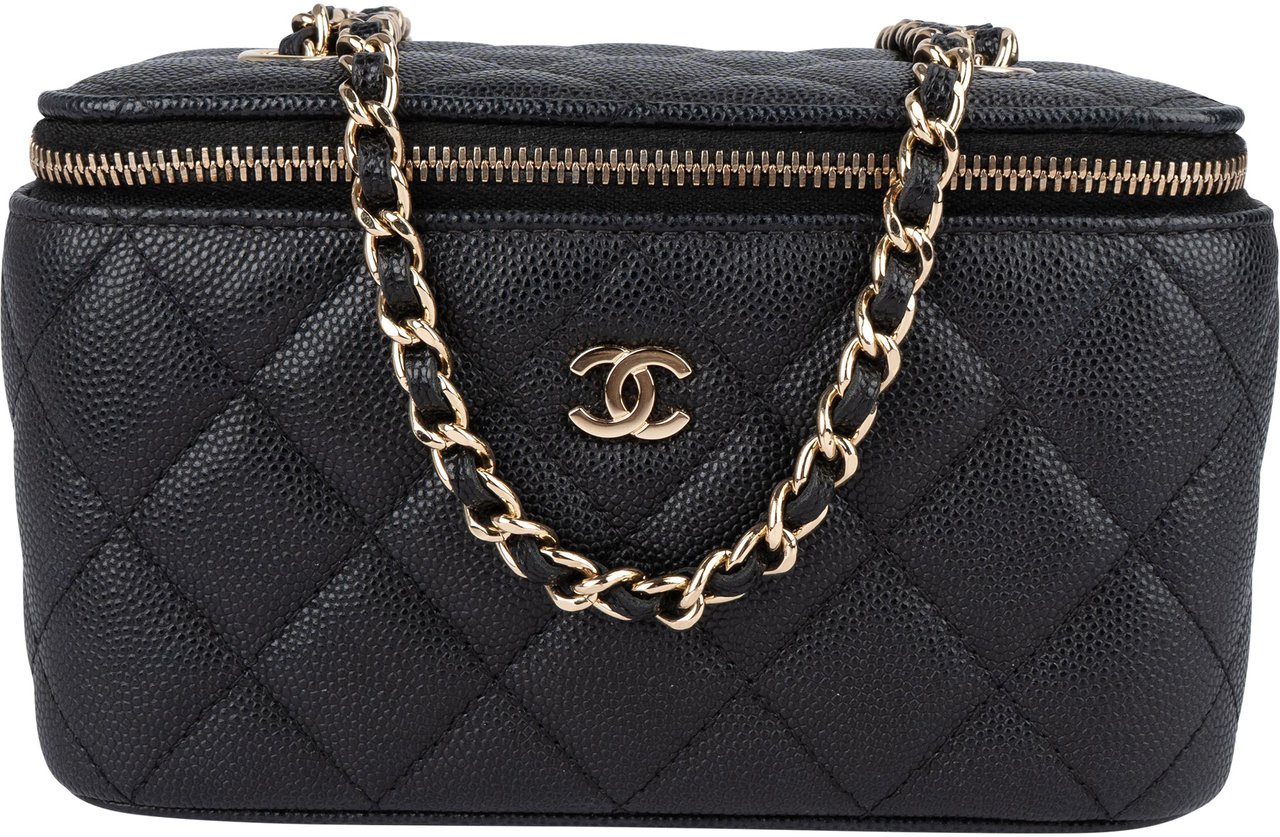 Chanel Chanel Quilted Caviar Leather Vanity Case Crossbody Bag Zwart