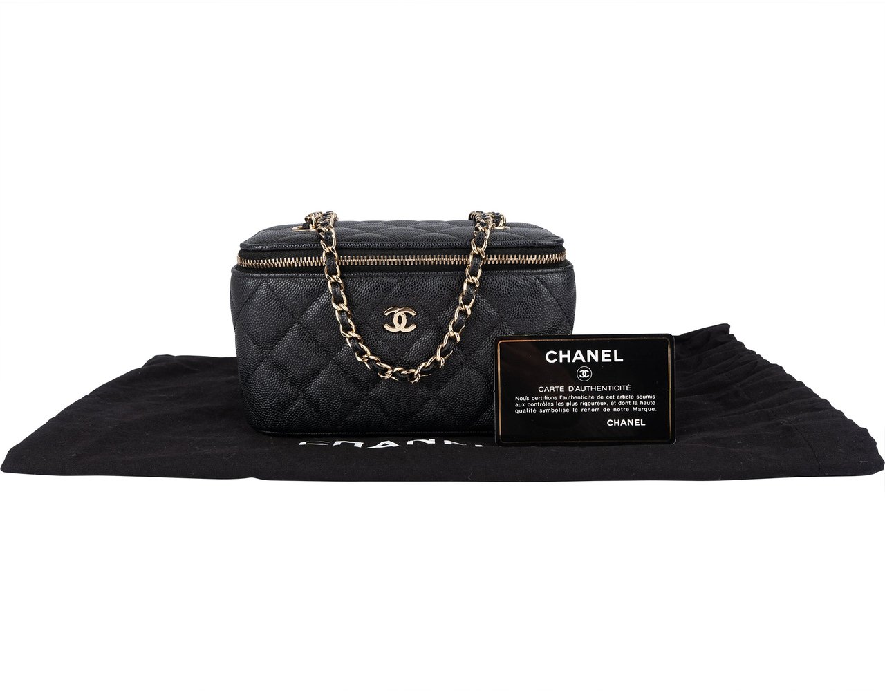 Chanel Chanel Quilted Caviar Leather Vanity Case Crossbody Bag Zwart