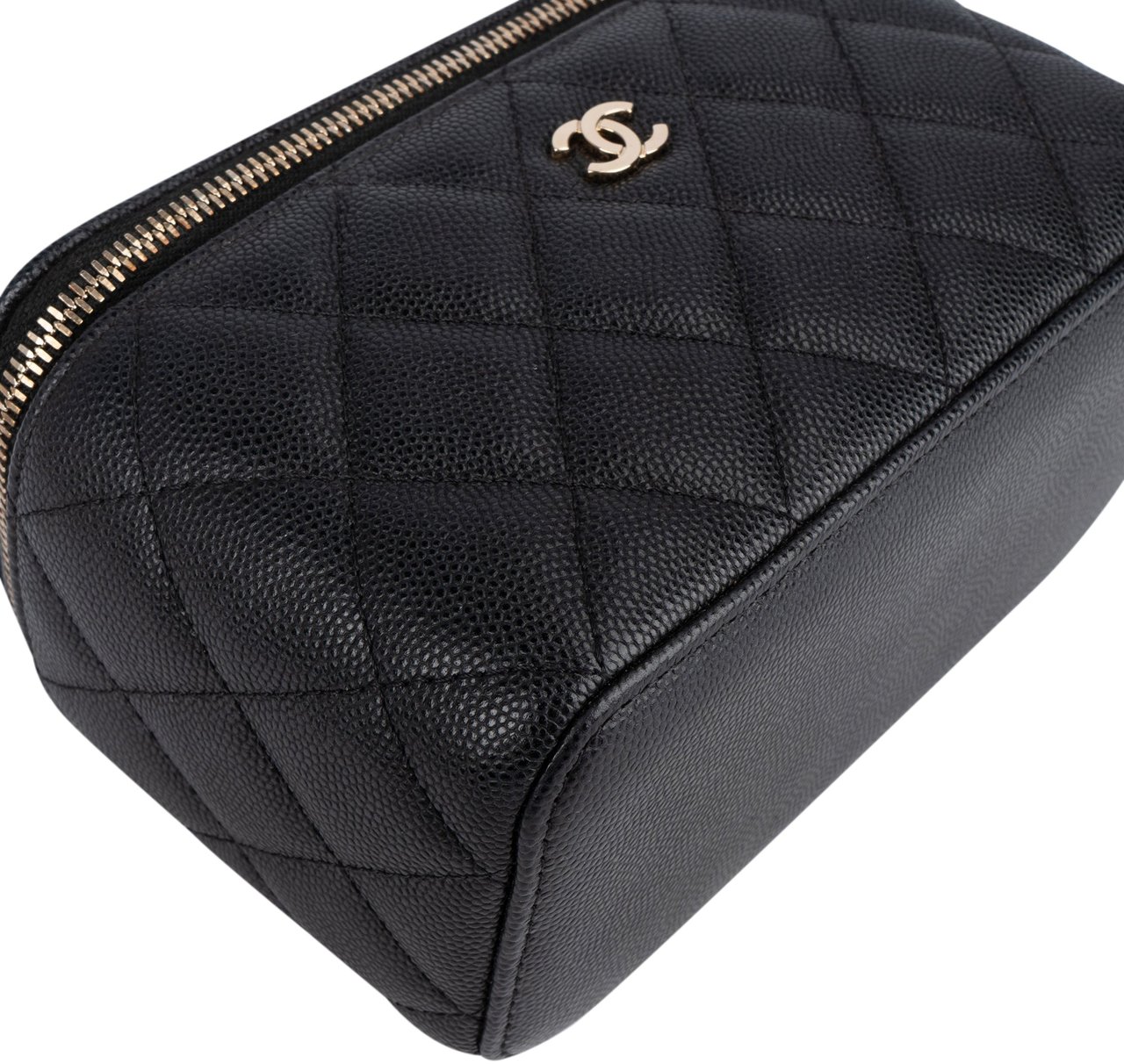 Chanel Chanel Quilted Caviar Leather Vanity Case Crossbody Bag Zwart