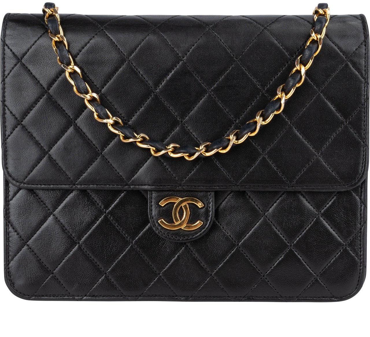 Chanel Chanel Quilted Lambskin 24K Gold Single Flap Crossbody Bag Zwart