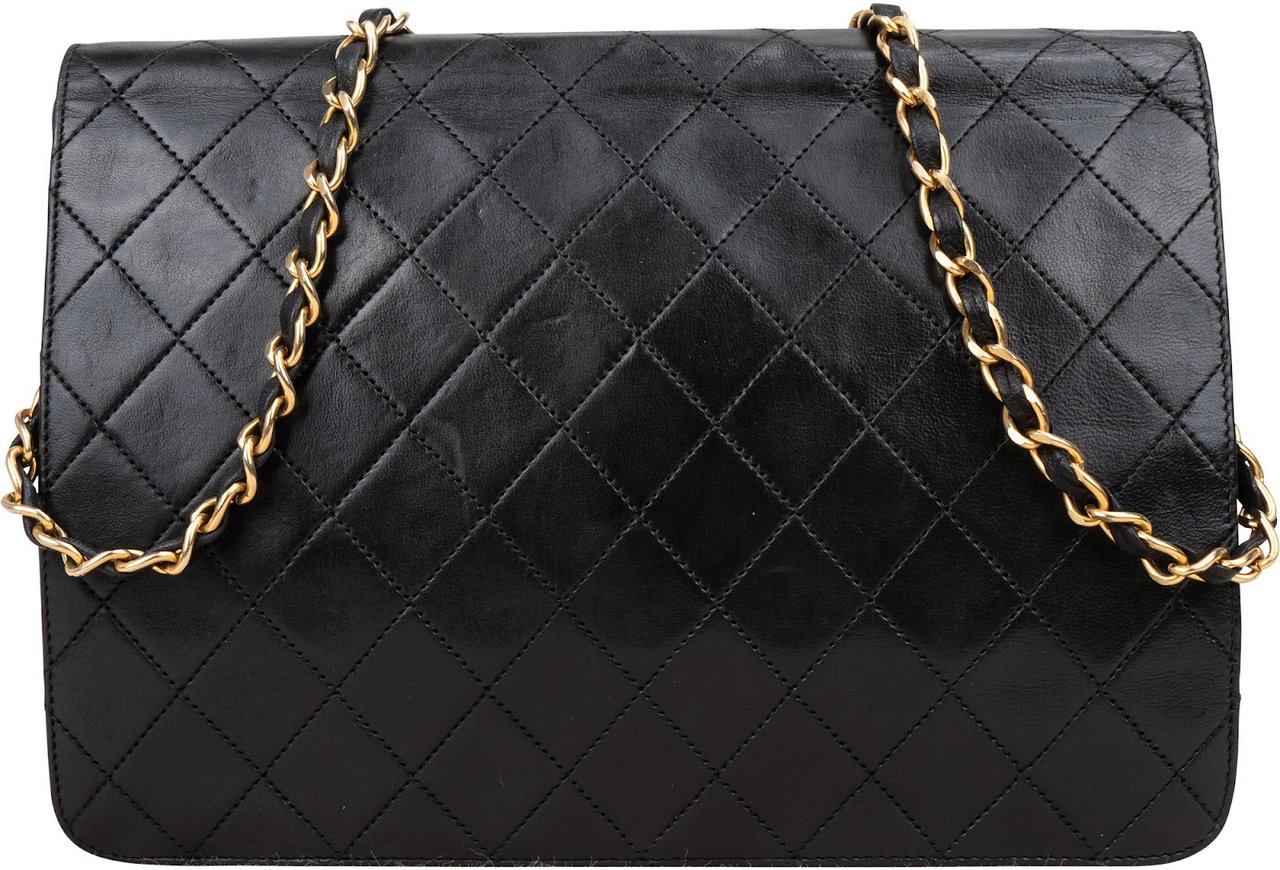 Chanel Chanel Quilted Lambskin 24K Gold Single Flap Shoulder Bag Zwart