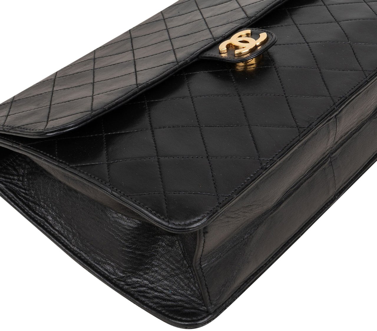 Chanel Chanel Quilted Lambskin 24K Gold Single Flap Shoulder Bag Zwart