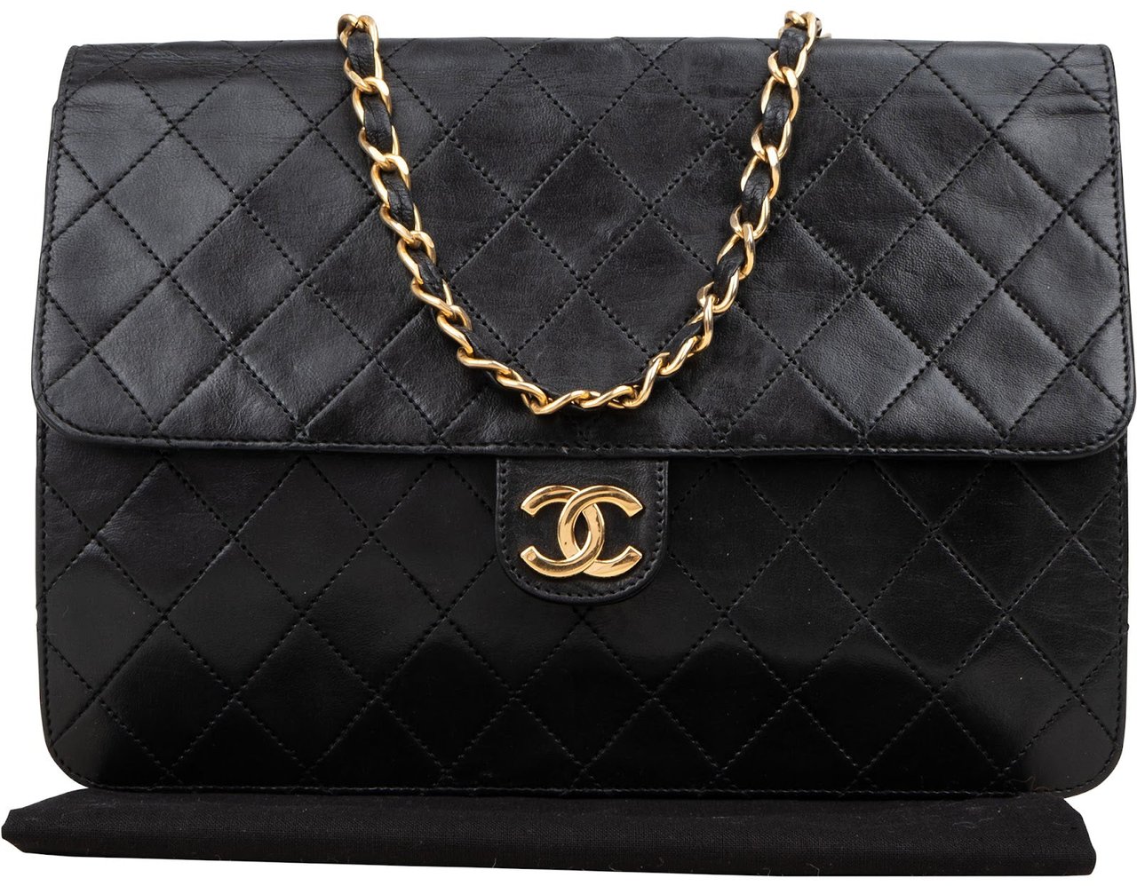 Chanel Chanel Quilted Lambskin 24K Gold Single Flap Shoulder Bag Zwart