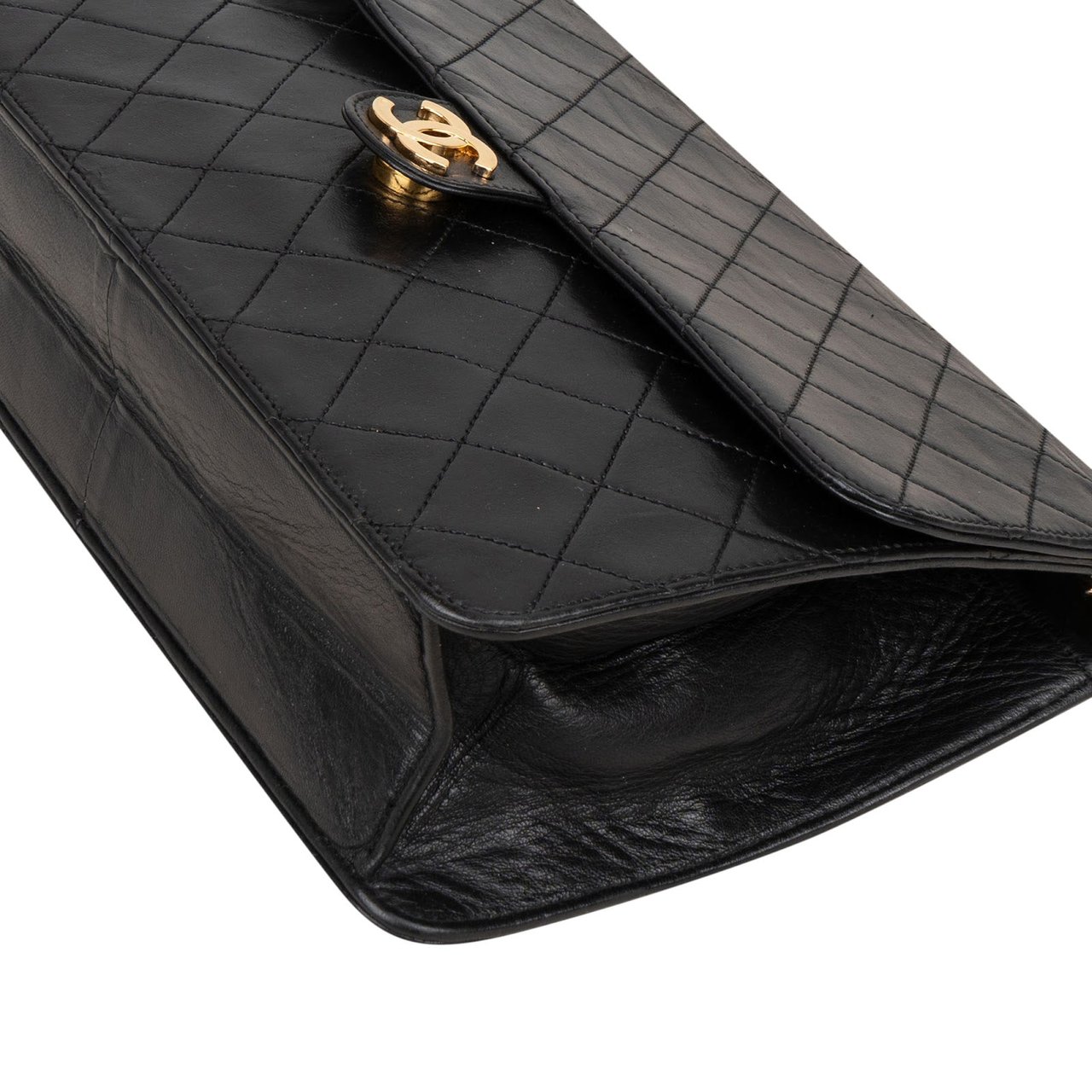 Chanel Chanel Quilted Lambskin 24K Gold Single Flap Shoulder Bag Zwart