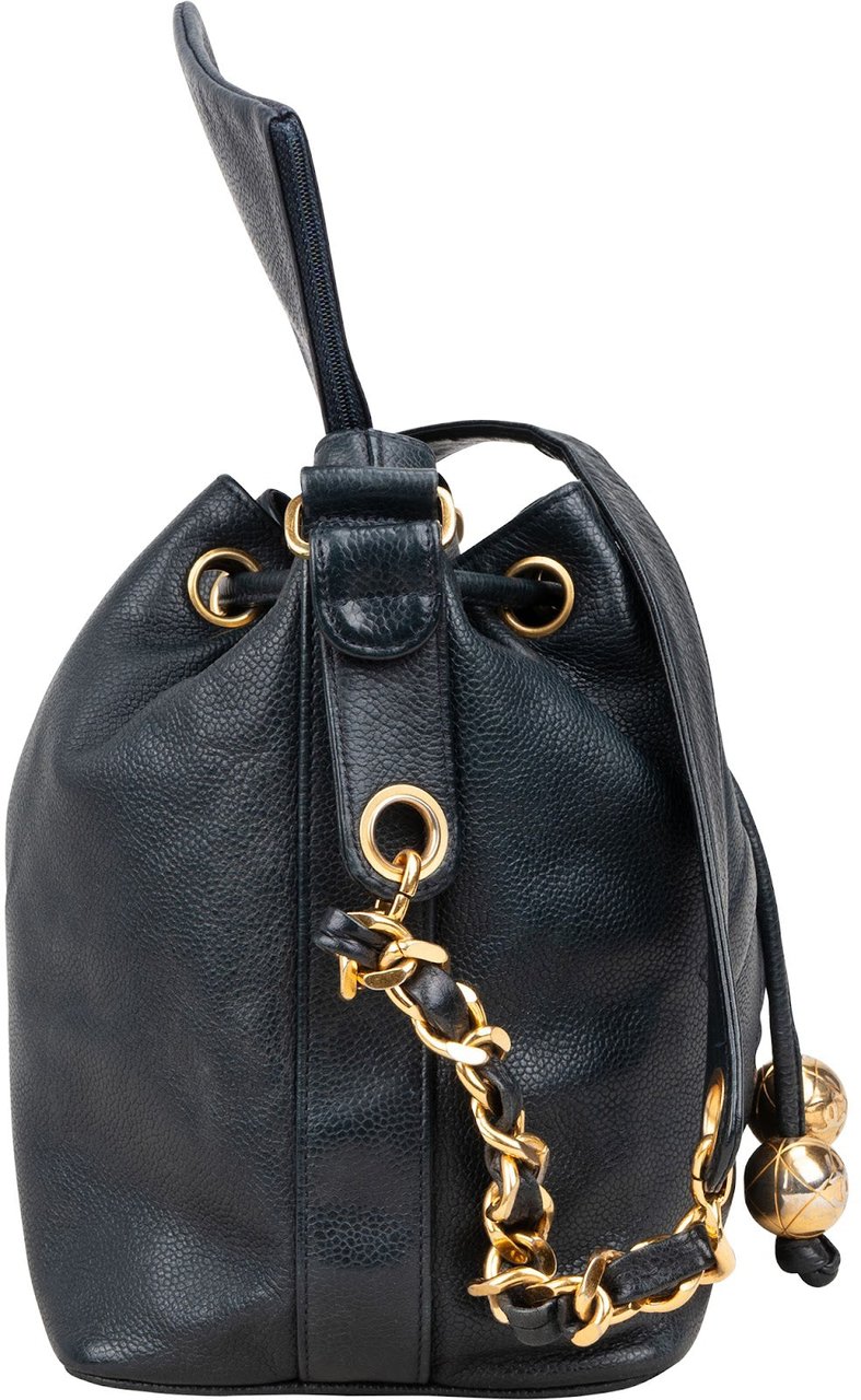 Chanel Chanel Caviar Leather CC Drawstring Bucket Crossbody Bag Zwart