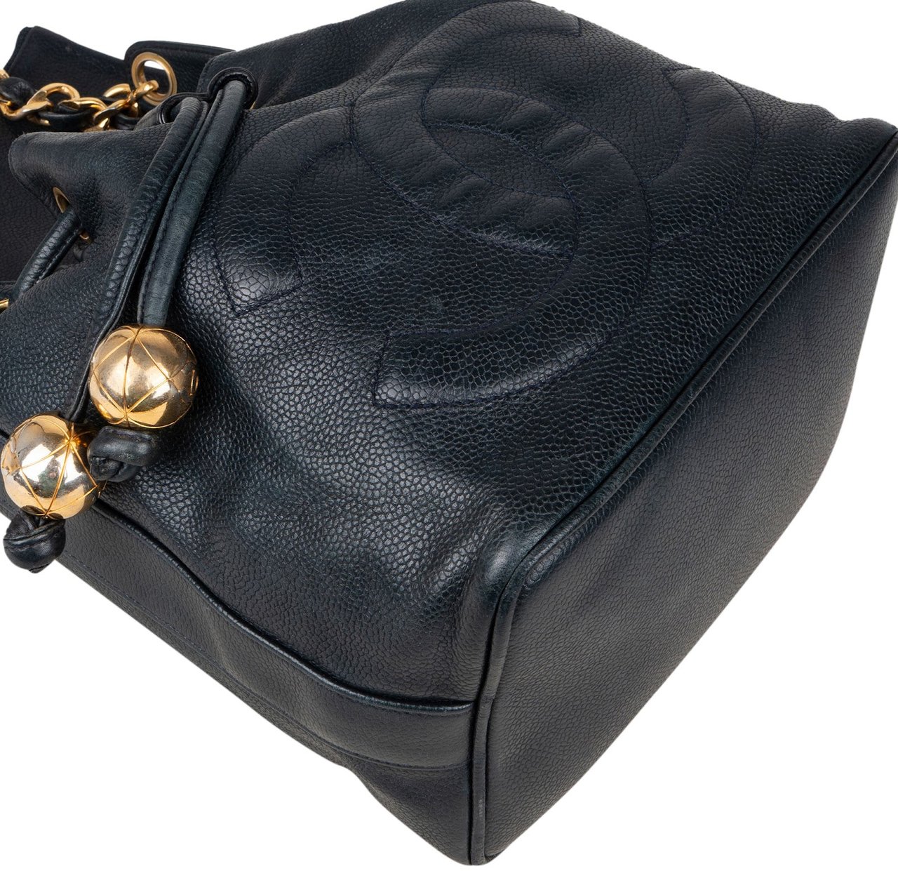 Chanel Chanel Caviar Leather CC Drawstring Bucket Crossbody Bag Zwart