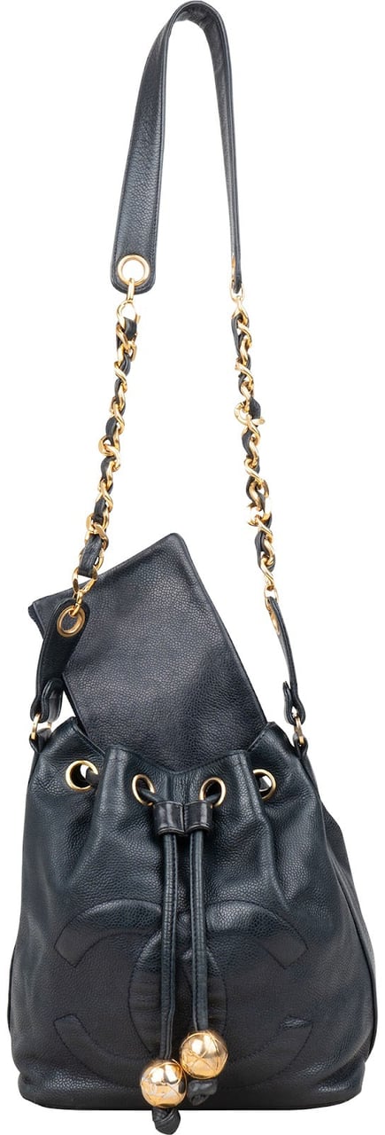 Chanel Chanel Caviar Leather CC Drawstring Bucket Crossbody Bag Zwart