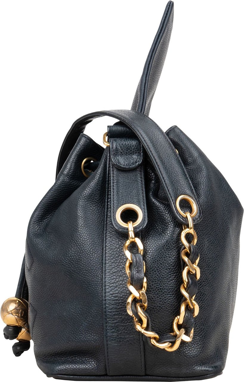 Chanel Chanel Caviar Leather CC Drawstring Bucket Crossbody Bag Zwart