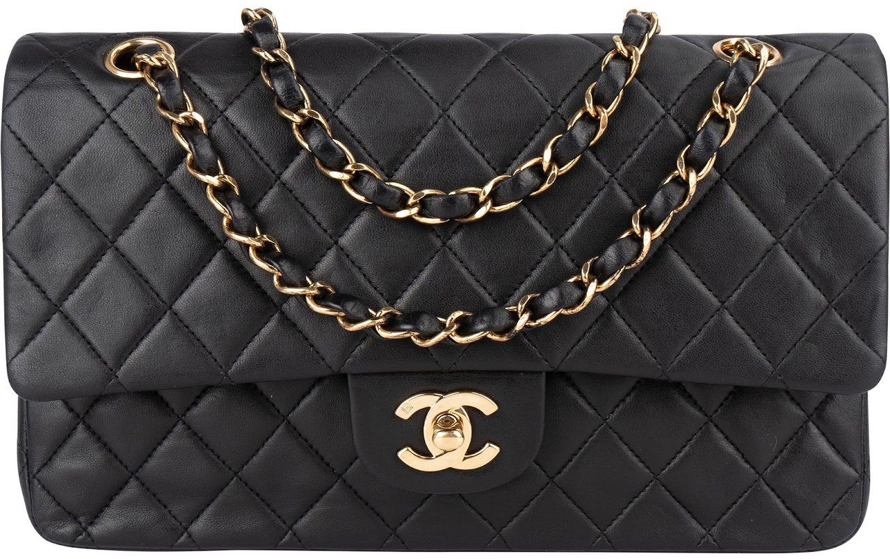 Chanel Chanel Quilted Lambskin 24K Gold Medium Double Flap Crossbody Bag Zwart