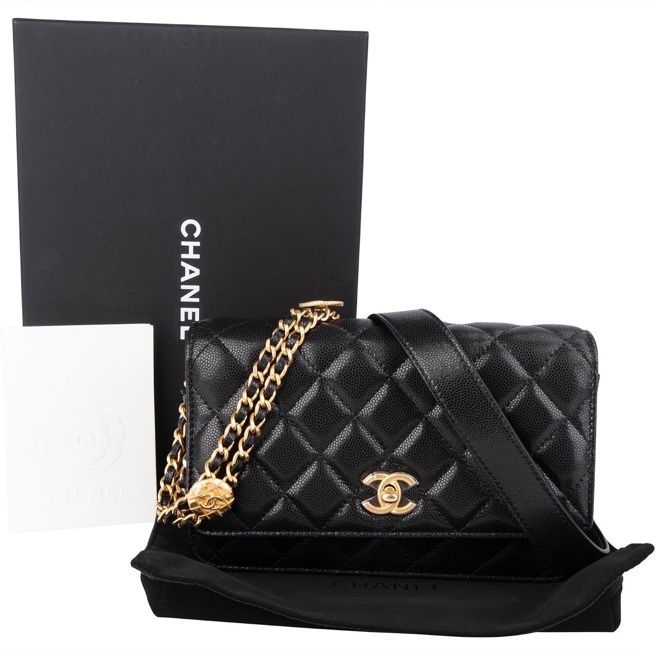 Chanel Quilted Caviar Leather Wallet On Chain Crossbody Bag Zwart