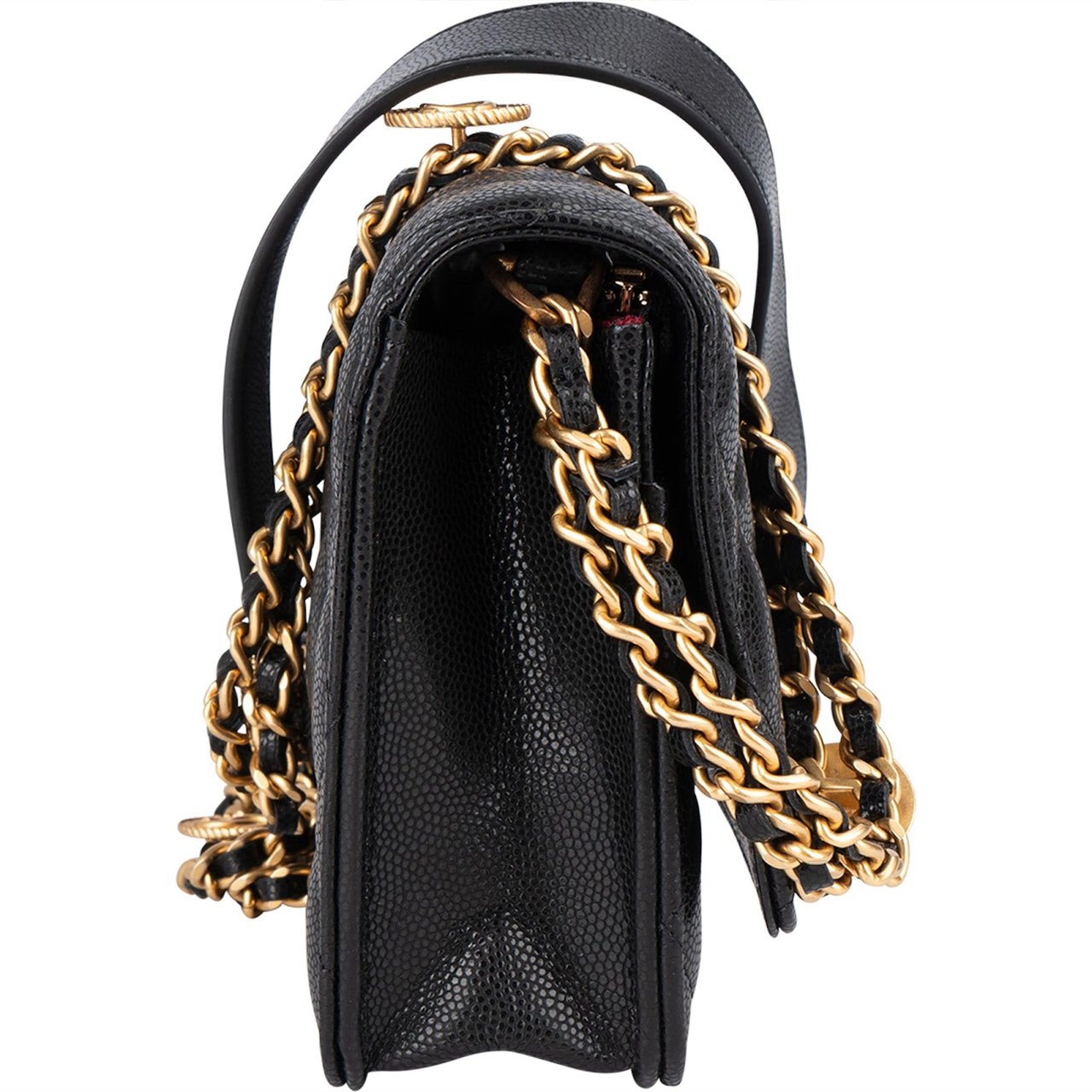 Chanel Quilted Caviar Leather Wallet On Chain Crossbody Bag Zwart