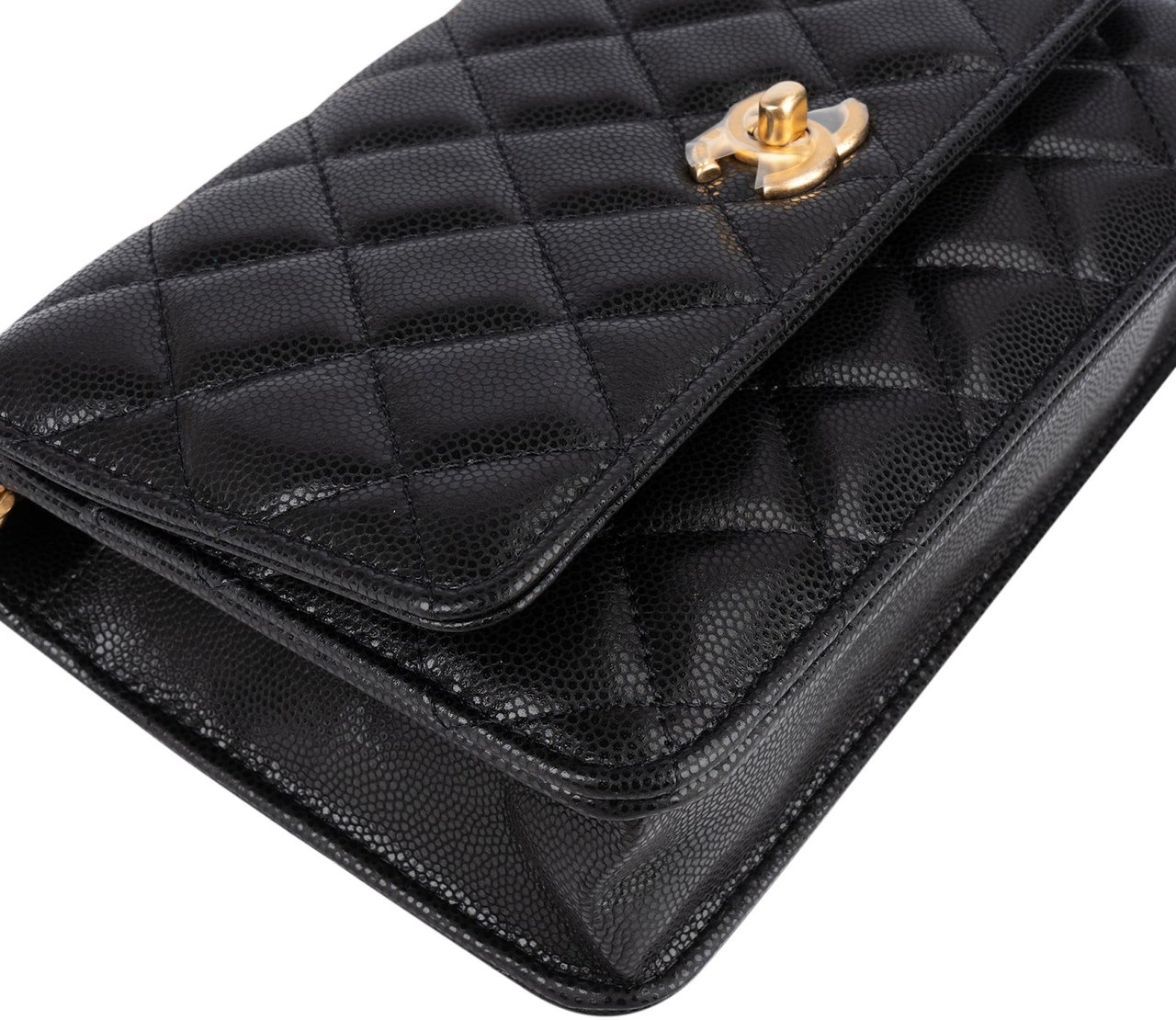 Chanel Quilted Caviar Leather Wallet On Chain Crossbody Bag Zwart
