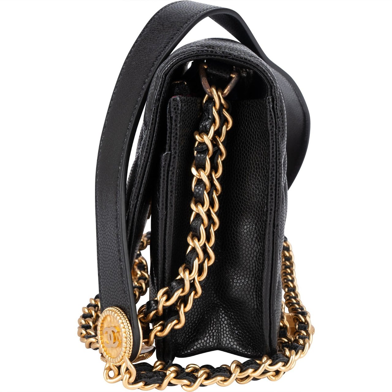 Chanel Quilted Caviar Leather Wallet On Chain Crossbody Bag Zwart