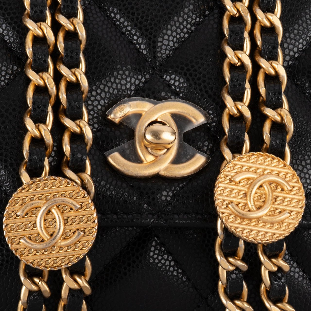 Chanel Quilted Caviar Leather Wallet On Chain Crossbody Bag Zwart