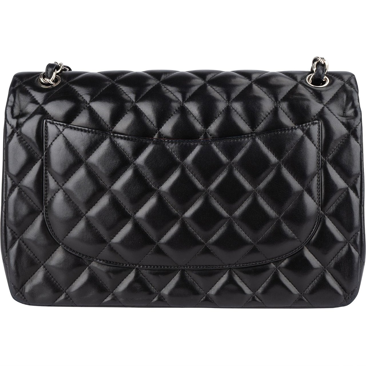 Chanel Chanel Quilted Lambskin Jumbo Double Flap Crossbody Bag Zwart