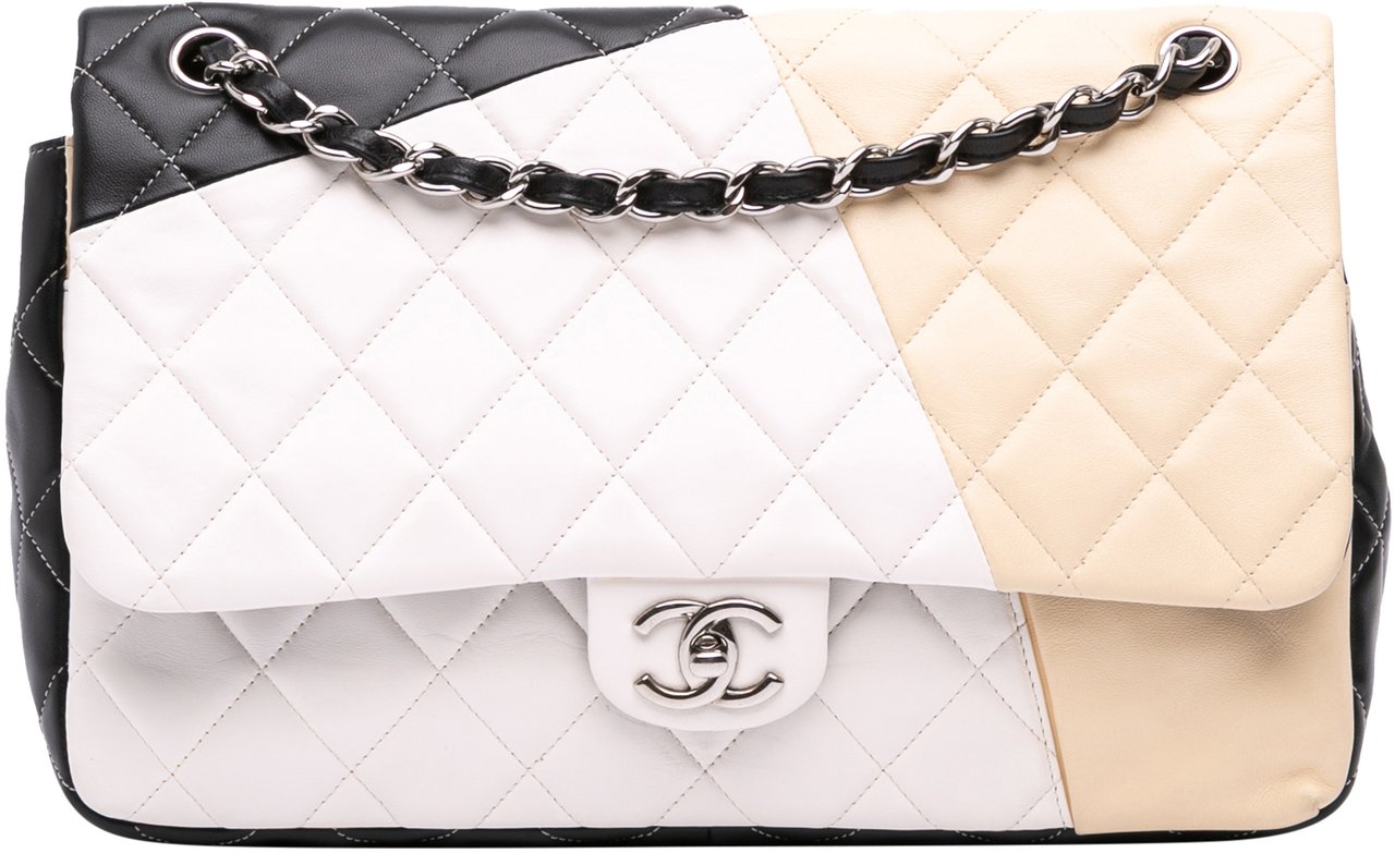 Chanel Jumbo Classic Tricolor Lambskin Colorblock Double Flap Bruin