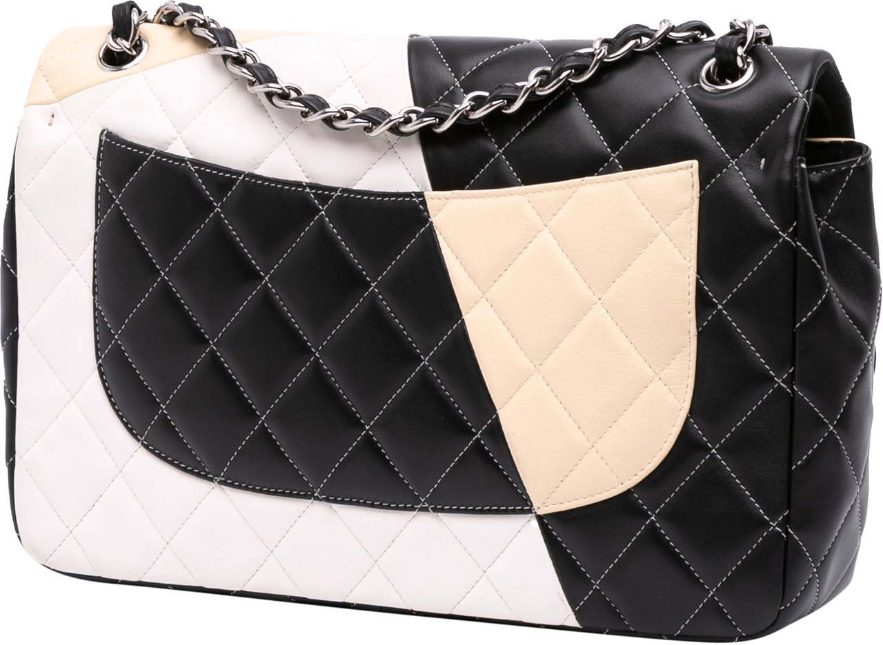 Chanel Jumbo Classic Tricolor Lambskin Colorblock Double Flap Bruin