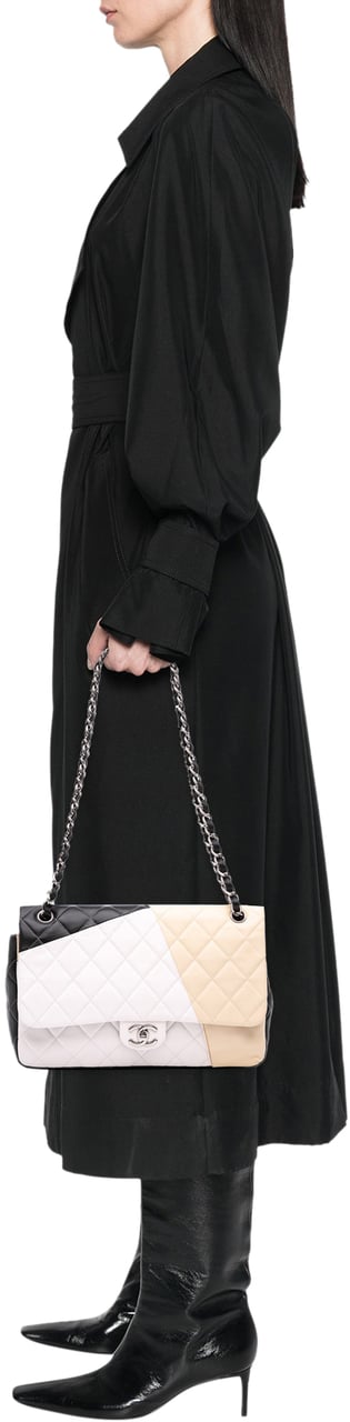 Chanel Jumbo Classic Tricolor Lambskin Colorblock Double Flap Bruin