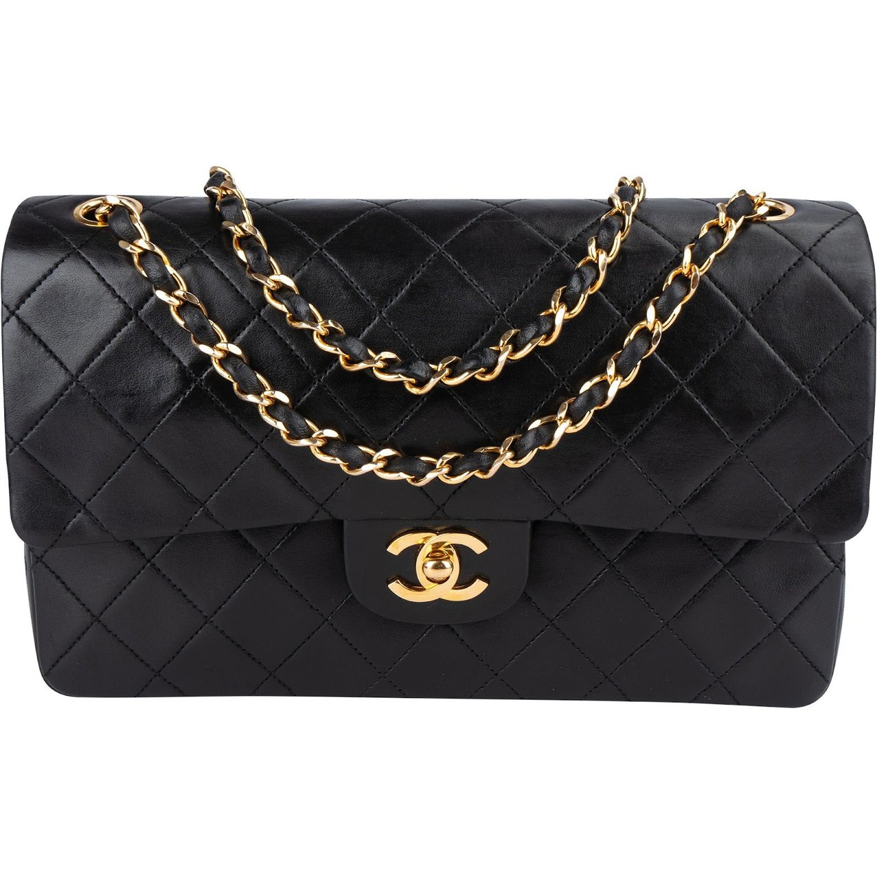 Chanel Chanel Quilted 24K Gold Lambskin Medium Double Flap Shoulder Bag Zwart