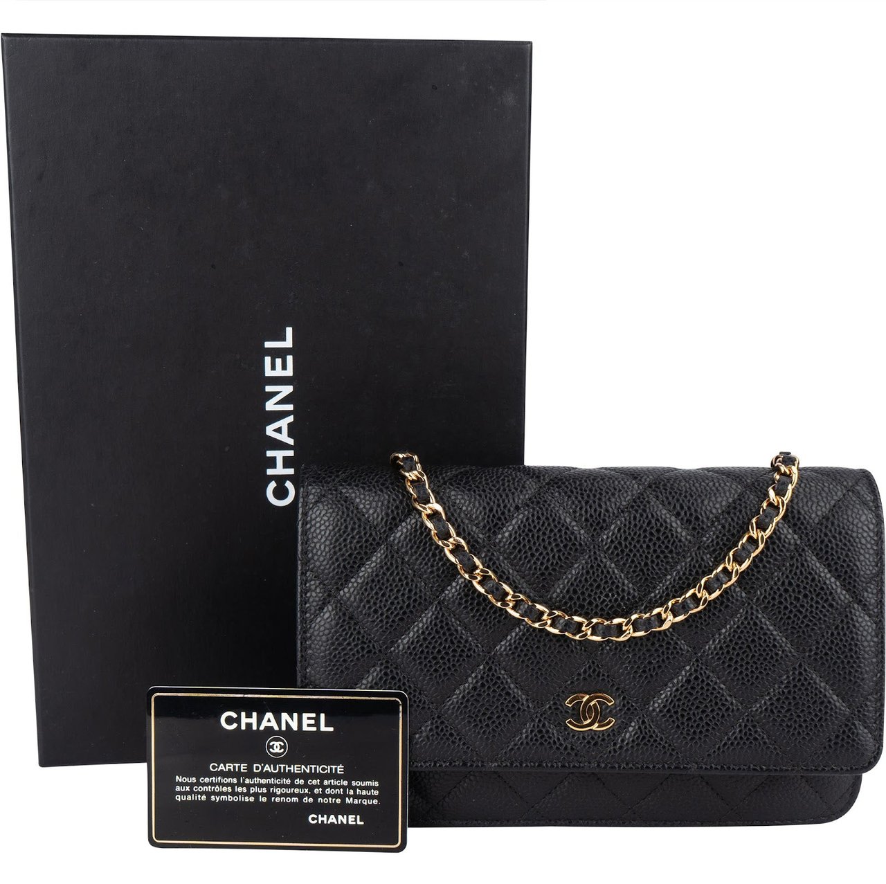 Chanel Chanel Quilted Caviar Leather CC Wallet On Chain Crossbody Bag Zwart