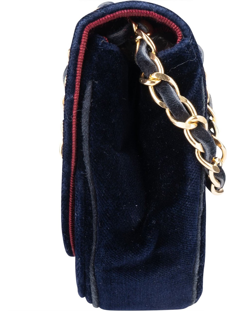 Chanel Chanel Chevron Velvet Half Moon Single Flap Crossbody Bag Navy